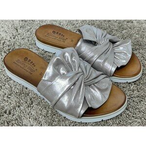 Spring Step Metallic Silver Knotted Slide Sandals